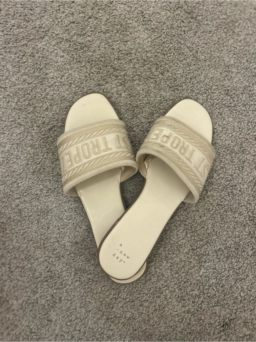 a new day Neutral Beige Embroidered Slide Sandals
